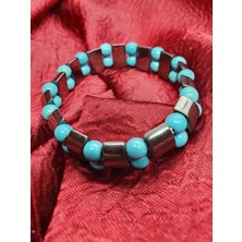 Gümüştel El Sanatları Doğal Hematit Turkuaz Taşı Rolex Bileklik