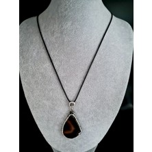 Gümüştel El Sanatları Akik Doğal Taş Kolye Zirkon Taş İşlemeli