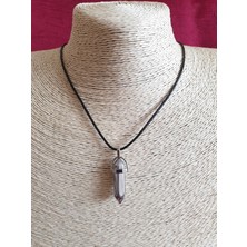 Hematit Doğal Taş Pandül Kolye Zincir Dahil Gri