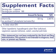 Pure Encapsulations P5P ( Pyridoxal 5 Phosphate ) Activated Vitamin B6 Hypoallergenic 180 Capsules B6 Vitamini Aktif Form