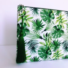 Çanta Tasarımcısı Clutch Çanta Yeşil Yaprak Desen