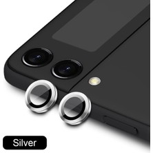 Samsung Galaxy Z Flip 4 5g Uyumlu Metal Temperli Cam Lens Koruyucu Gümüş