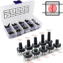 Alkatronik 200 Adet 6X6MM Tact Buton Set 10 Farklı Yükseklikte 4 Pin Dokunmatik Anlık Basmalı Düğme Anahtar