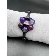 Gümüştel El Sanatları Mor Akik Doğal Taş Bileklik Asansörlü Kilit Sistemi Aaa Kalite El Yapımı Bileklik