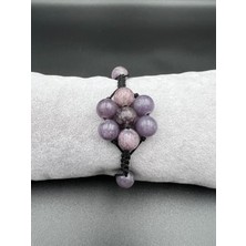 Gümüştel El Sanatları Lepidolit Doğal Taş Bileklik Asansörlü Kilit Sistemi Aaa Kalite El Yapımı Bileklik