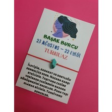 Gümüştel El Sanatları Başak Burcu Turkuaz Doğal Taşlı Ip Burç Bilekliği