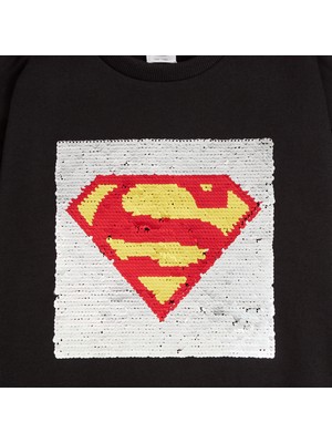 June Küçük Erkek Çocuk Çift Yönlü Payetli Superman Sweatshirt