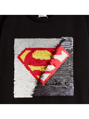 June Küçük Erkek Çocuk Çift Yönlü Payetli Superman Sweatshirt