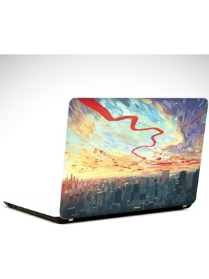Şehir ve Renkli Gökyüzü Laptop Sticker