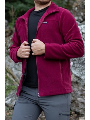 Huğlu Outdoor Tam Fermuarlı Bordo Polar Hırka