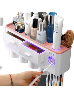 Haitun Banyo Aksesuarları Organizatör Seti Diş Fırçası Tutucu Otomatik Diş Macunu Dağıtıcı Tutucu Diş Fırçası Duvar Montaj Raf Araçları Seti (Yurt Dışından)