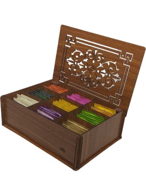 Hüma Tasarım Ve Aksesuar Doğal  Ahşap Çay Kutusu 9 Bölmeli Kapaklı Poşet Bitki Çayı Saklama Kabı (Tea Box)