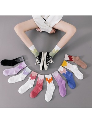 Worthy Socks  Çok Renkli Zikzak Desenli Pamuklu Kolej Tenis Çorap  12 Li