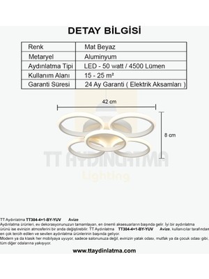 TT Aydınlatma TT304-4+1-BY Yuvarlak Tt Aydınlatma Mat Beyaz 5 Li LED Avize