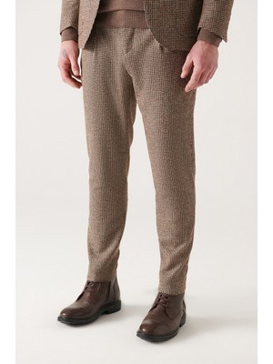 Avva Erkek Kahverengi Yün Karışımlı Pileli Relaxed Fit Rahat Kesim Takım Elbise Pantolon A22Y3009