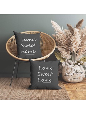 Home Sweet Home Yazılı Çift Taraflı Dekoratif 2'li Kırlent Kılıfı Seti