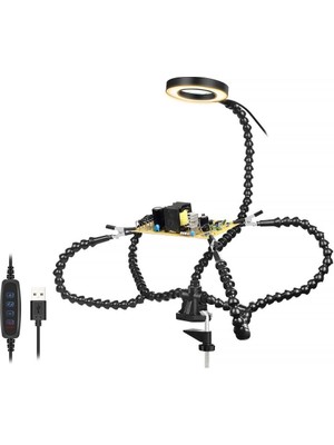 Upway Led Işıklı 3x Büyüteç Lehim Havya Masa Sehpa Standı Yardımcı Esnek Tutucu Kol