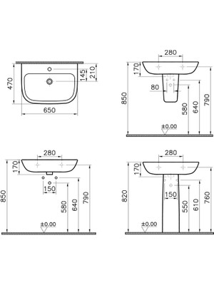 VitrA S20 Lavabo 65 cm Beyaz 5504L003-0001