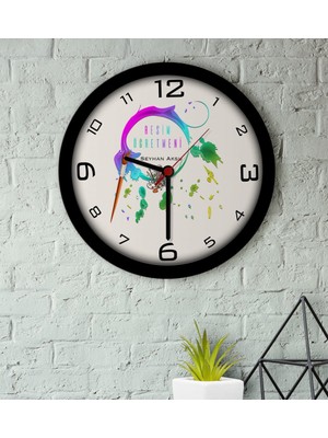 BK Kişiye Özel Resim Öğretmeni Ahşap Duvar Saati-4