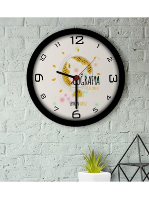 BK Kişiye Özel Coğrafya Öğretmeni Ahşap Duvar Saati-3