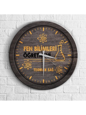BK Kişiye Özel Mesleki Fen Bilimleri Öğretmeni Ahşap Duvar Saati - 2