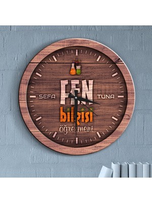 BK Kişiye Özel Mesleki Fen Bilgisi Öğretmeni Ahşap Duvar Saati