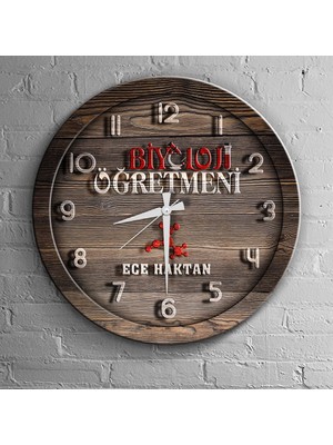 BK Kişiye Özel Mesleki Biyoloji Öğretmeni Ahşap Duvar Saati