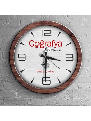 BK Kişiye Özel Mesleki Coğrafya Öğretmeni Ahşap Duvar Saati