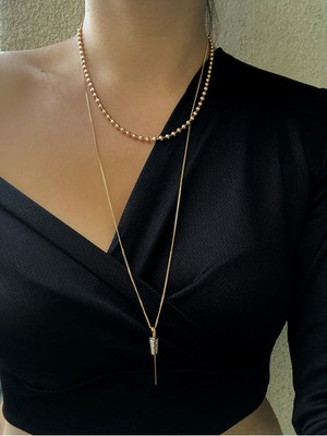 Lvs Kadın Gold 14K Ayar Altın Kaplama Dorika Kolye Model Asla Kararmaz