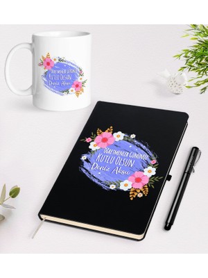 Bk Gift Kişiye Özel Öğretmenler Günü Tasarımlı Siyah Defter Kalem Kupa Seti - 4