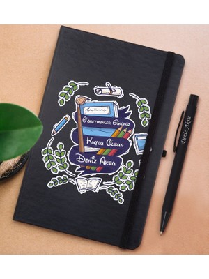Bk Gift Kişiye Özel Öğretmenler Günü Tasarımlı Siyah Defter ve Metal Versatil Kalem(0,7 Kurşun) Hediye Seti-2
