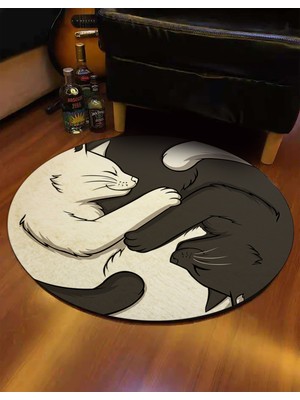 Nesa Decor Yin Yang Kedi Yoga Meditasyon Minderi Kedi Paspası Kedi Desenli Salon Halısı Dekoratif Halı