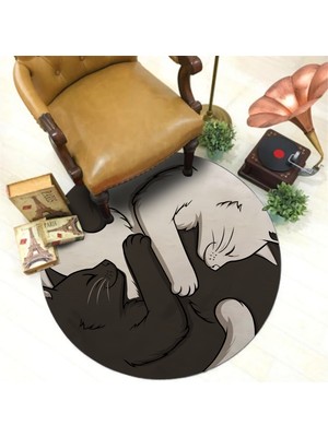 Nesa Decor Yin Yang Kedi Yoga Meditasyon Minderi Kedi Paspası Kedi Desenli Salon Halısı Dekoratif Halı