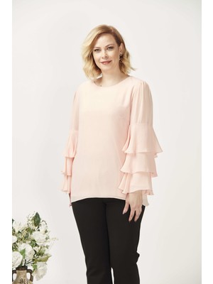 Moda Berray 28009 Kolları Fırfırlı Büyük Beden Bluz Somon