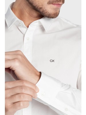 Calvin Klein Pamuklu Slim Fit Ince Poplin Streç Gömlek Erkek Gömlek K10K110856 Yaf