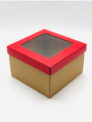 Feza Kutu 23X23X15 Kraft Pencereli Çok Amaçlı Kutu Karton Kutu Pasta Kutusu (10 Adet)