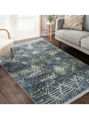 RealHomes Antika Zeminde Geometrik Motifli Eskitme Desenli Eskitme Motifli Vintage  Dijital Baskılı Makinede Yıkanabilir Kaymaz Taban Saçaklı Halı