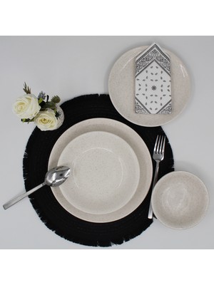 Arna 24 Parça 6 Kişilik Beyaz Seramik Yemek Takımı - Taş Desenli Şık Sunum