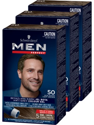 Schwarzkopf Men Perfect Erkek Saç Boyası 50 - Açık Kahve 3 Adet