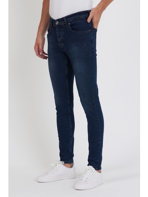 New Time Erkek Jean Skinny Fit Likralı Kahvetintli Tırnaklı