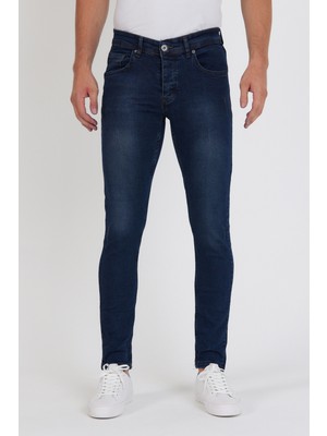 New Time Erkek Jean Skinny Fit Likralı Kahvetintli Tırnaklı