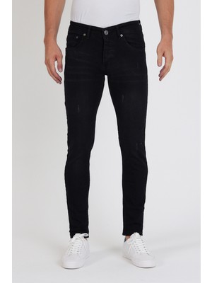 New Time Erkek Jeans Skinny Fit Likralı Black Tırnaklı