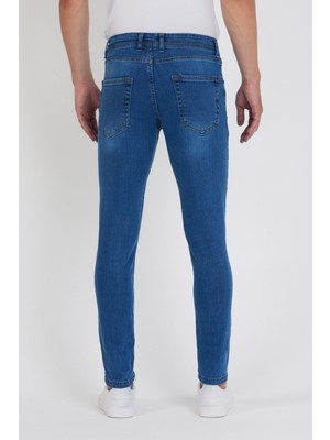 New Time Erkek Jeans Skinny Fit Mavi Tırnaklı  Pamuklu Likralı Konforlu Tasarım