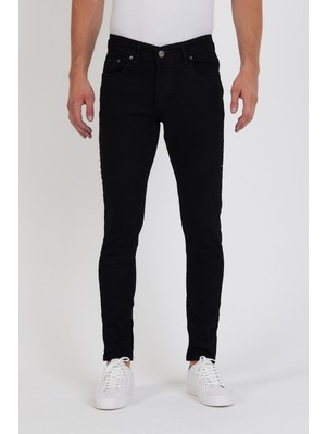 New Time Erkek Jeans Skinny Fit Likralı Düz Black