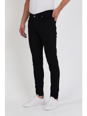 New Time Erkek Jeans Skinny Fit Likralı Düz Black