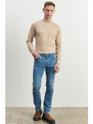 Altınyıldız Classics Erkek Buz Mavisi Ekstra Slim Fit Dar Kesim Rıss Pamuklu Esnek Denim Jean Kot Pantolon
