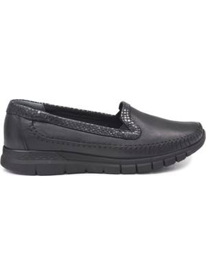 Forelli 29423 Hakiki Deri Kadın Comfort Ayakkabı Siyah