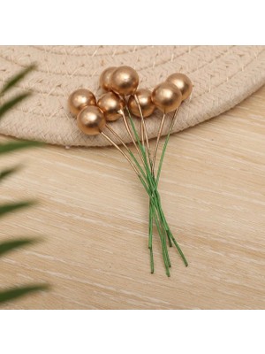 Ozan Tuhafiye Altın Renk Mini Telli Berry Süsü 20 Adet Yılbaşı Süsleme İçin Dekoratif