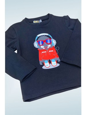 Mojo Bebek Erkek Çocuk Robot Baskılı Uzun Kol T-Shirt 123400 Siyah