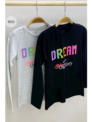 Mojo Bebek Kız Çocuk Dream Baskılı Uzun Kol T-Shirt 723408 Gri